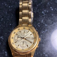 Montre Seiko Chronograph V657 7100 Gold Tone Analog Quartz Vintage Used