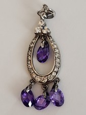 Superbe Vintage Pendentif Argent 925 Améthystes/zircos