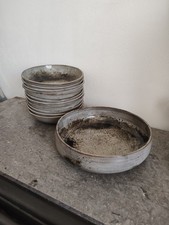 10 Assiettes Creuses Et Saladier/Soupière Atch En Grès. Thierry & Chantal Robert