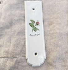French Door Knob Backplate Rose White Pink Bud Limoges Porcelain Antique Flowers