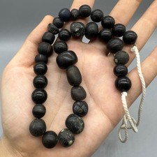 Authentique collier romain ancien inhabituel verre/pierre noir #A1