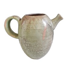 Ancienne Cafetière Pichet En Céramique Craquelée Signé (Signature À Identifier)