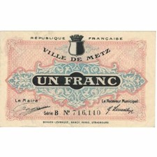 [#807808] France, Metz, 1 Franc, 1918, EF(40-45), Pirot:57-13