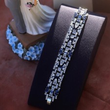 Bracelet Argenté Art Deco Strass Bleu Mariage Vintage Style Great Gatsby QD29