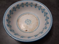 Ancienne bassine, cuvette en tôle émaillée motif bleu vintage