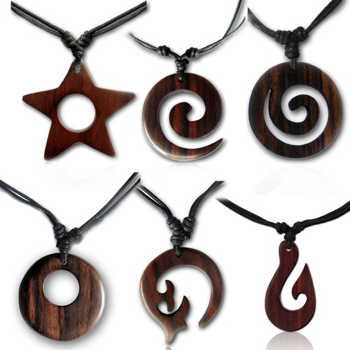 Collier bois pendentif - bois,