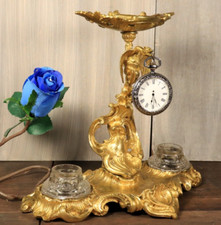 Antique French Gilt Bronze Pocket Watch Holder Stand Figural Griffin Louis XV