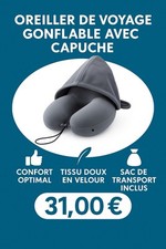 Oreiller de Voyage Gonflable avec Capuche – Soutien 360° Et Confort Absolu
