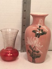 Lot of 2 Small Vases Decorative Ceramic and Glass Unmarked
