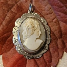 Pendentif Camée Ancien Coquille Argent 800 Poinçon 35x28mm