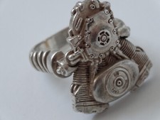 Bague Homme Argent massif poinçon 925 style Moto Mécanique Biker Moteur Vintage