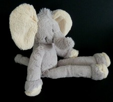 X1. DOUDOU PELUCHE NICOTOY ELEPHANT GRIS BLANC CREME ECRU POIL LONG 34cm - TTBE*