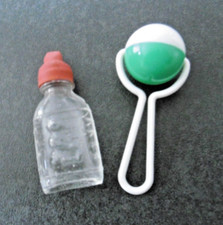 Biberon en verre ancien 1930 & son Hochet pour Celluloïd ou autre Poupée