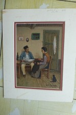 HUILE SUR CARTON SIGNEE EN BAS A DROITE " INTERIEUR PAYSAN avec CHAT"