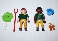 Playmobil Lot Figurine Couple Soigneur ZOO + Accessoires Foin Singe Fourche Seau