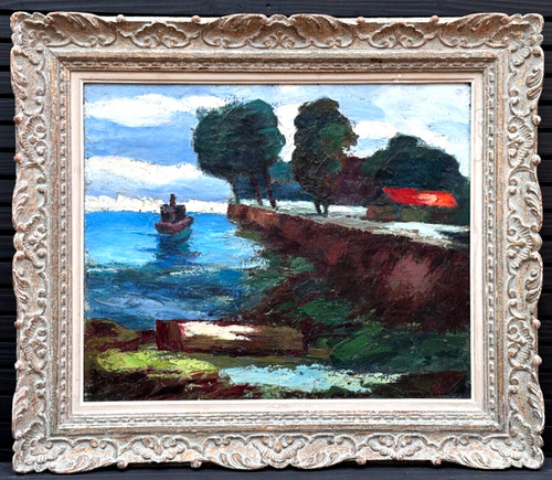 Grand tableau ancien bateau - tableau,
