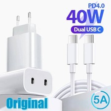 Chargeur Rapide 40W Double USB C + Câble USB-C iPhone 17/16/15/14/13/12/11/X/8