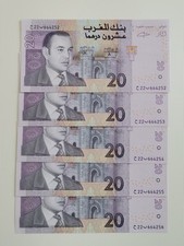 UNC -Lot-5-Billets Banque du MAROC-MOROCCO-MAROCCO,20, DIRHAMS -2005-P 68a-UNC