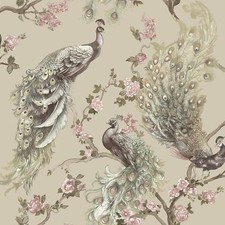 Papier Peint Homme Menali Exotique Beige 36271 Paillettes Fleurs Roses Oiseaux