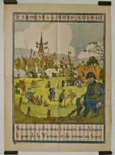 Hansi 2ème emprunt de la défense nationale Circa 1915 Affiche Originale Économie