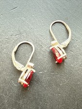 Ancienne Paire De Boucle D’oreille Pendante Argent Massif createur rouge 