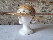 Capeline en paille  chapeau de paille femme Vintage 70 straw hat T.59cm  sz L