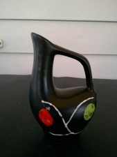 PICHET VASE VINTAGE CERAMIQUE NOIRE PASTILLE DE COULEURS POET LAVAL MODELE SIMON