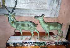 groupe cervidé en bronze à patine verte cerf couple art déco