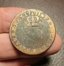 France - Louis XVI - Sol à l'écu 1791 R - Orléans - cuivre