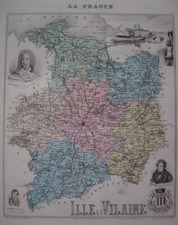 CARTE géographique 1883 Département Ille-et-Vilaine Portrait Duguay-Trouin etc