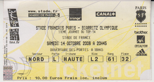 Billet match rugby stade - billet,