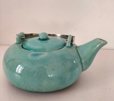 Théière céramique effet craquelé et anse inox