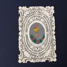 Canivet Peint Calice Roses XIXè Painted Holy Card Santino 19thC