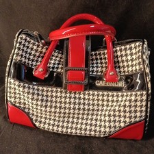 Sac à main vintage Marque CAFéNOIR En Vinyle Brillant Rouge Et Noir Et Toile