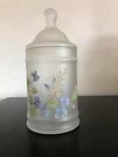 bonbonnière verre givré déco florale boîte à coton à bonbons déco fleur vintage 