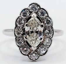 Bague marquise art deco or blanc 18k diamant taille marquise 0.60 carats