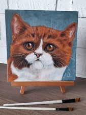 Peinture originale de chat au gingembre huile portrait de chat moelleux 8 par 8.