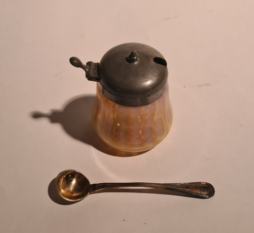 Moutardier ancien verre opalin - moutardier,