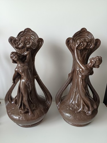 Paire vases plâtre - de,