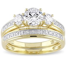 10K or Jaune Sur Diamant Mariage 3-Stone Bague Ensemble Pour Femmes Taille 5-12