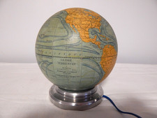 ANCIEN Globe Terrestre MAPPEMONDE Lumineux J.FOREST Boule en VERRE Socle Métal