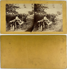 Femme à dos d'âne, Vintage albumen print, ca.1870, Stéréo Tirage vintage,