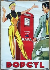 AFFICHE ANCIENNE SCOOTER VESPA LAMBRETTA MÉLANGE HAFA DOPCYL BRENOT CIRCA 1950