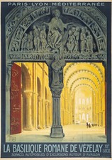 Affiche Originale, Basilique Romaine Vezelay, Bourgogne, Religion, Christ, 1920