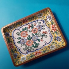 VIDE POCHE TABLEAU FLORAL EMAILLE SUR CUIVRE