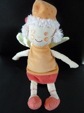 M9 - DOUDOU PELUCHE VERTBAUDET POUPEE FEE ROBE ORANGE CHEVEUX ROSE 31cms TTBE