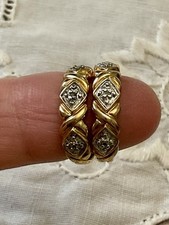 DIAMANT  VÉRITABLE BOUCLES D’OREILLES ANCIENNES OR/ ARGENT, CISELURE