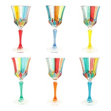 Ensemble de Six 6 Murano Vin Verres Multi Couleur Rouge Vert Tige Main Peint