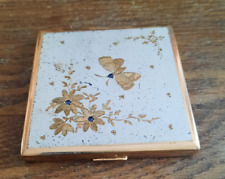 ANCIEN POUDRIER DE SAC EN METAL GRAVE ET INCRUSTE DE PIERRES BLEUES AVEC MIROIR