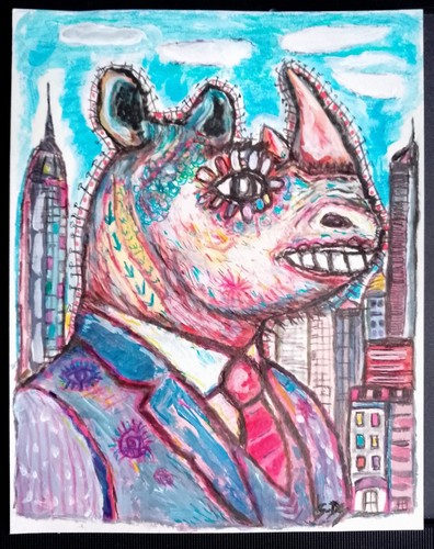 Tableau peinture rhinocéros - tableau,